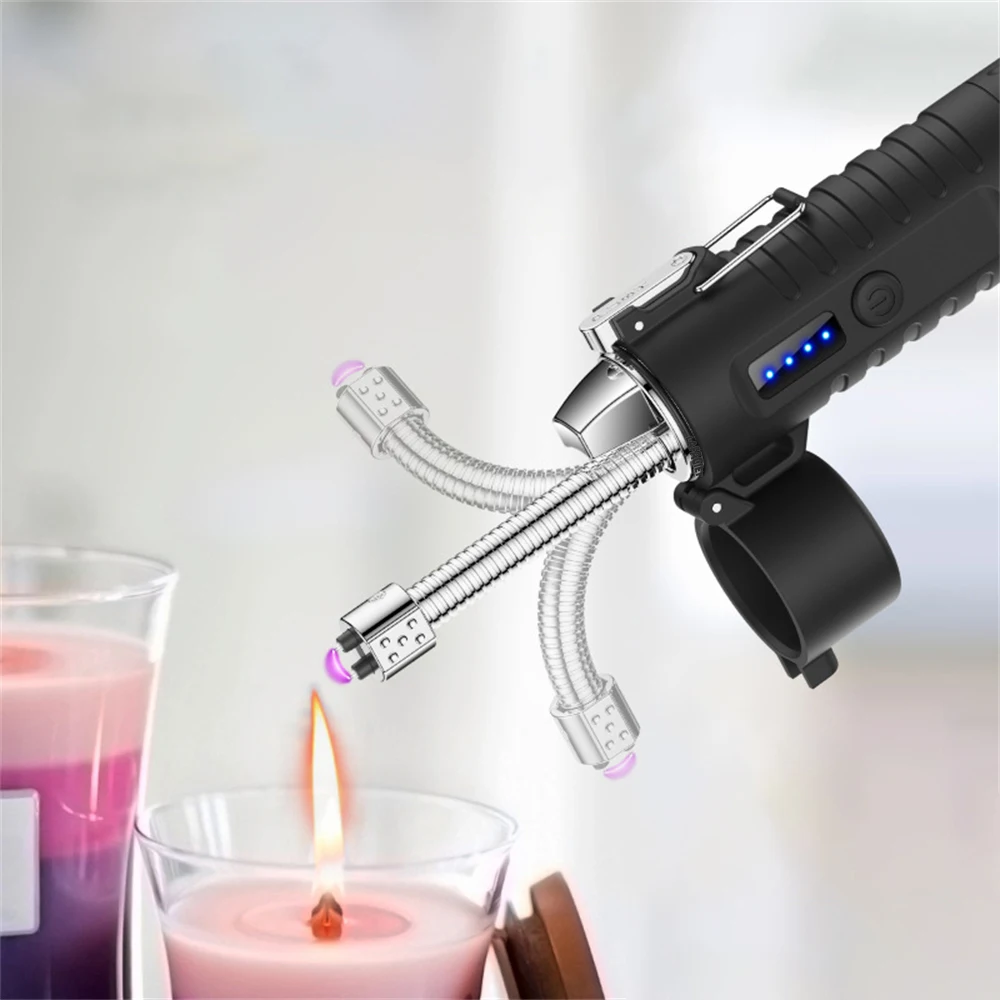 Outdoor Flashlight Waterproof Cigarette Lighter Retractable 360° Rotating Hose Type-C Rechargeable Electric Arc Lighter Men Gift