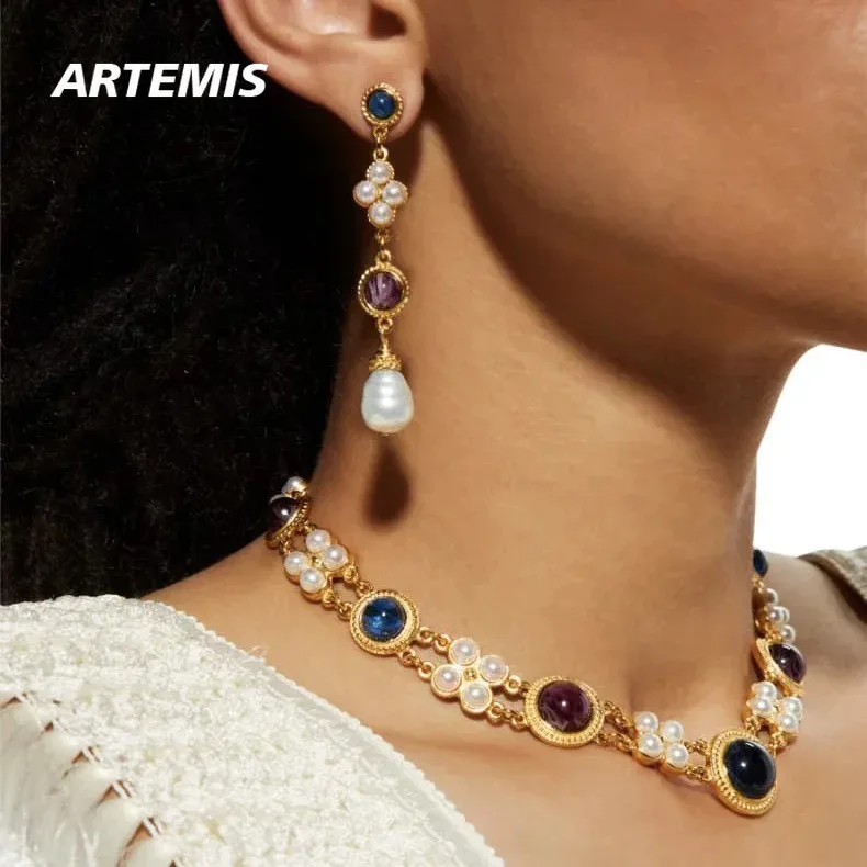 

Европейский и американский винтажный стиль, искусственный жемчуг, серьги, ожерелье, роскошный комплект для женщин, модные ювелирные изделия высшего качества