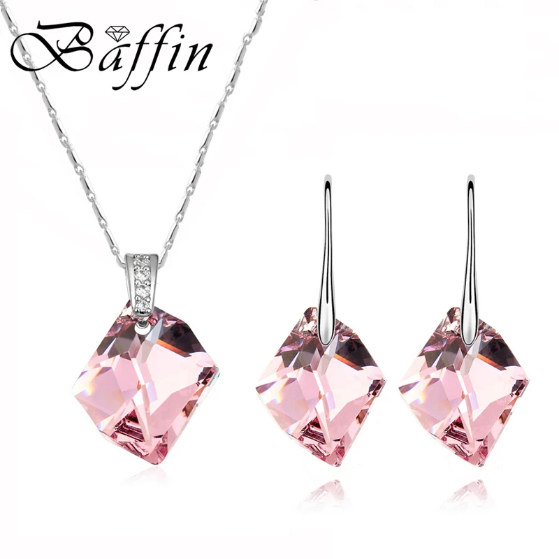 Wedding Jewelry Sets Crystal from Austria Geometric Pendant Necklace Drop Earrings For Women Friends Quality Accessories