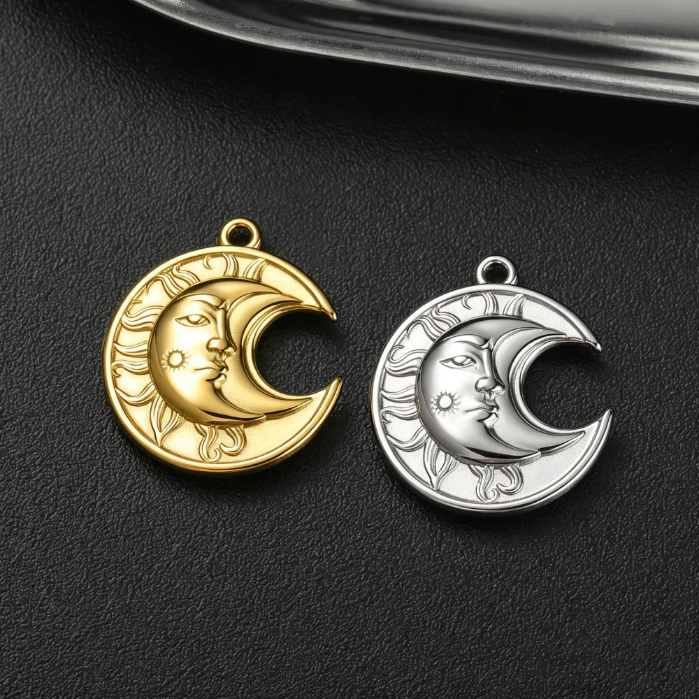 3 Stück Sonne-Mond-Gesichts-Anhänger für Halsketten, Ohrringe, Schmuckherstellung, Edelstahl, Goldfarben, DIY-Anhänger, Halbmond, Hexen-Accessoires – Detail 10