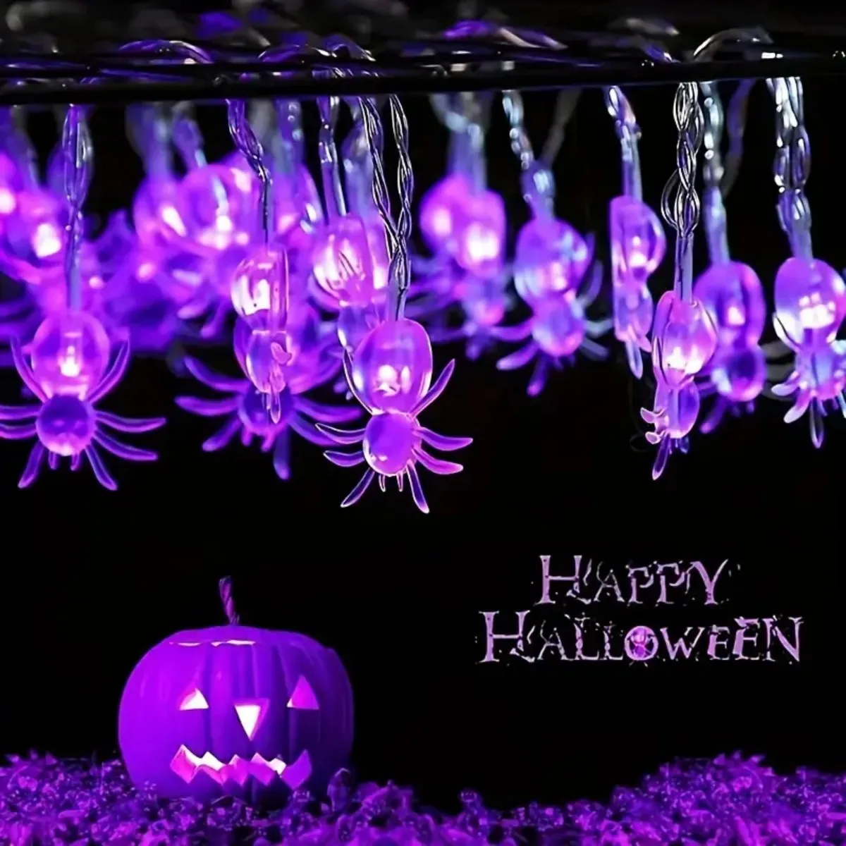 Pop 1pc 20 LED Halloween Spider String Lights Battery Powered Horror Hanging Decorative Lamp For Home Bedroom Halloween Decorati