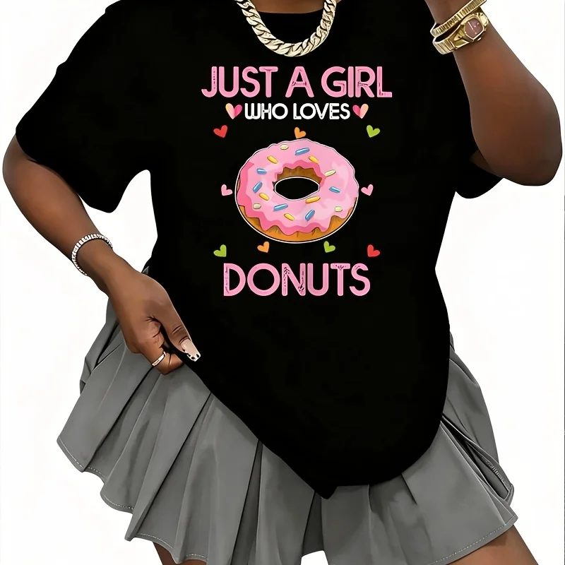 Just a Girl Who Loves Donuts Donuts Women's 100% Cotton T-Shirt Fun Print Short Sleeve Top Casual Round Neck Tee S-5Xl