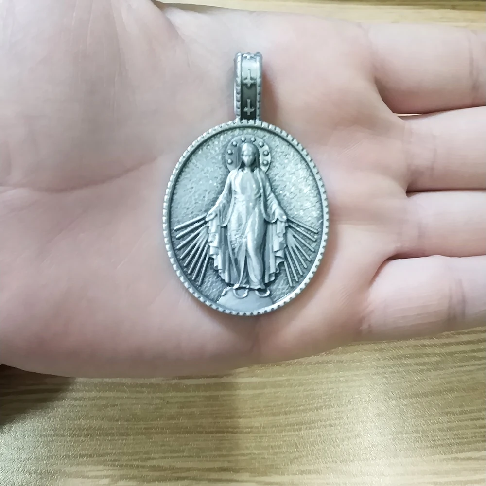 New Arrival Virgin Mary Pendant Medal Religious Christian Necklace Catholic Retro Tag Men With Titanium Steel Sweater Chain