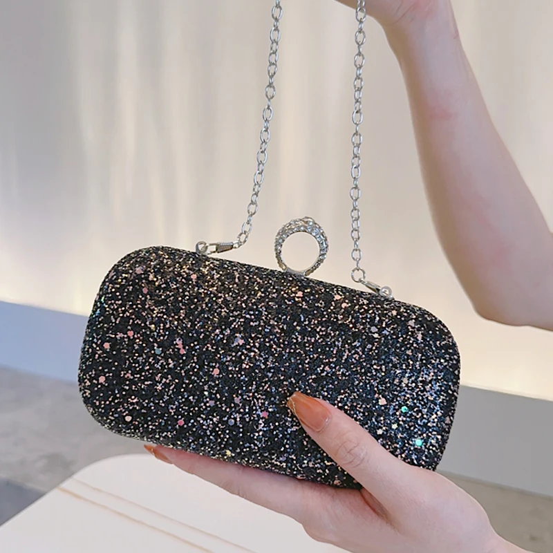 Mini-Clutch mit Glitzer-Pailletten, elegante Abend tasche, Umhängetasche mit Schulter (7.2 ''x 5.1'')