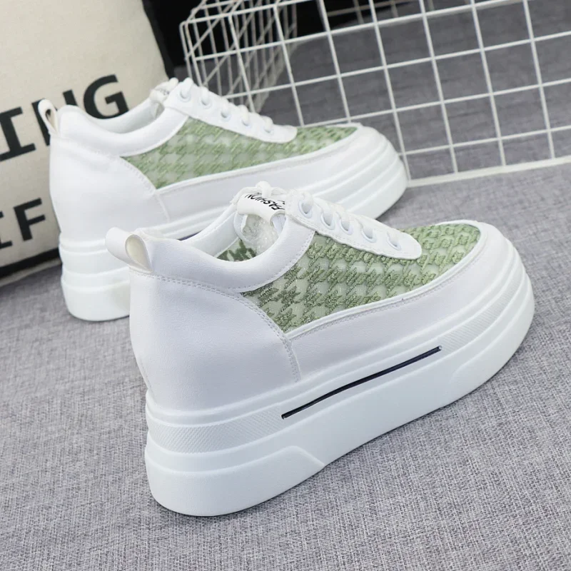 Height Increase 8cm Women's Shoes Korean Version Summer Mesh Breathable White Shoes Thick-soled Muffin Casual Shoes Mesh Sneaker