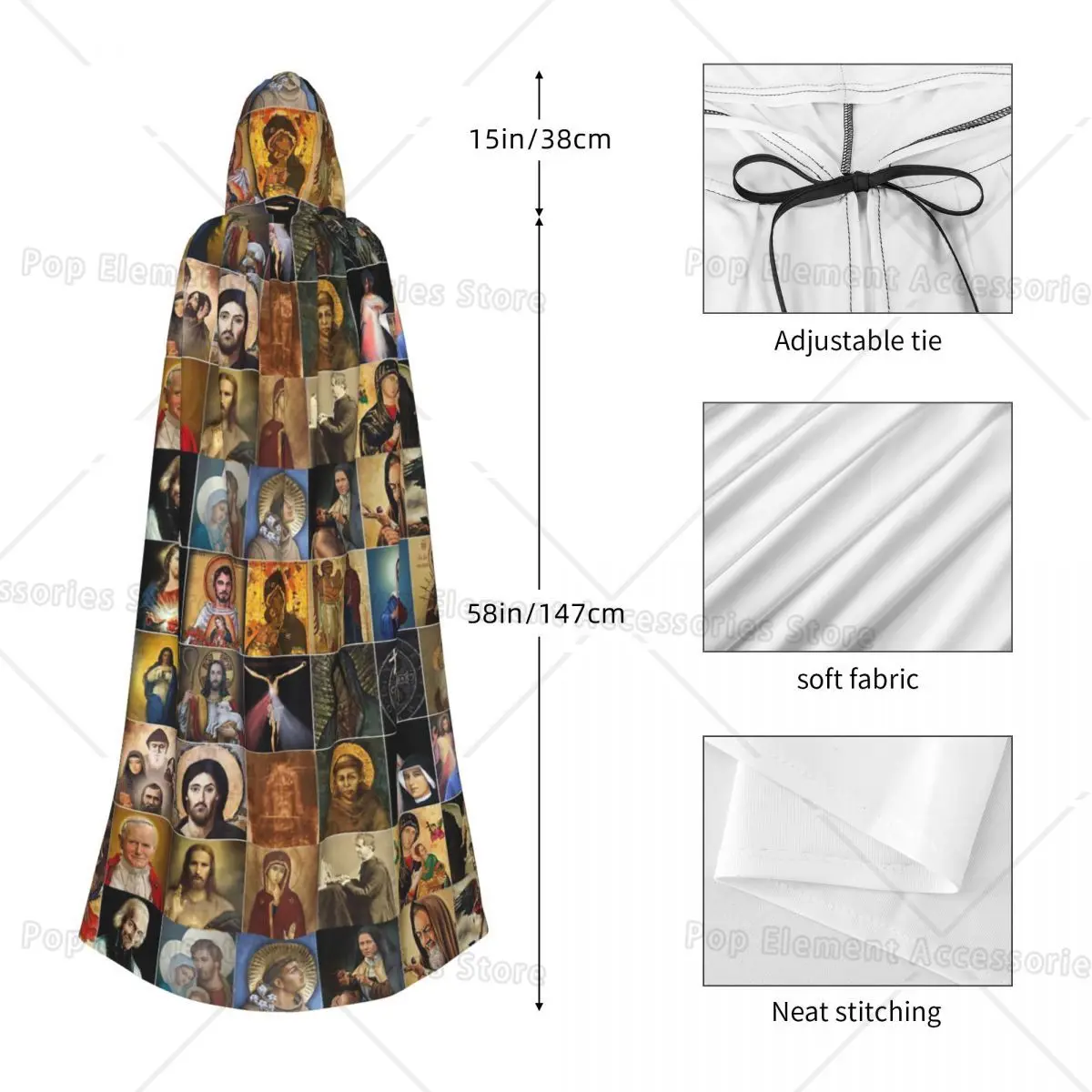Saints Jesus Mary I Trust In You Hooded Cloak Halloween Party Cosplay Woman Men Adult Long Witchcraft Robe Hood