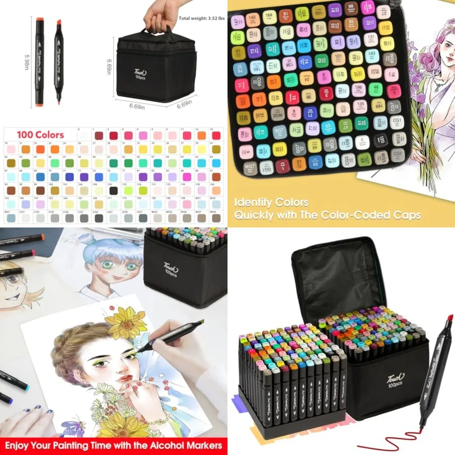 

100 Colors Dual Tips Alcohol Markers Permanent Sketch Art Markers Pens Set with Pen Holder for Adults Coloring Painting Sketchi