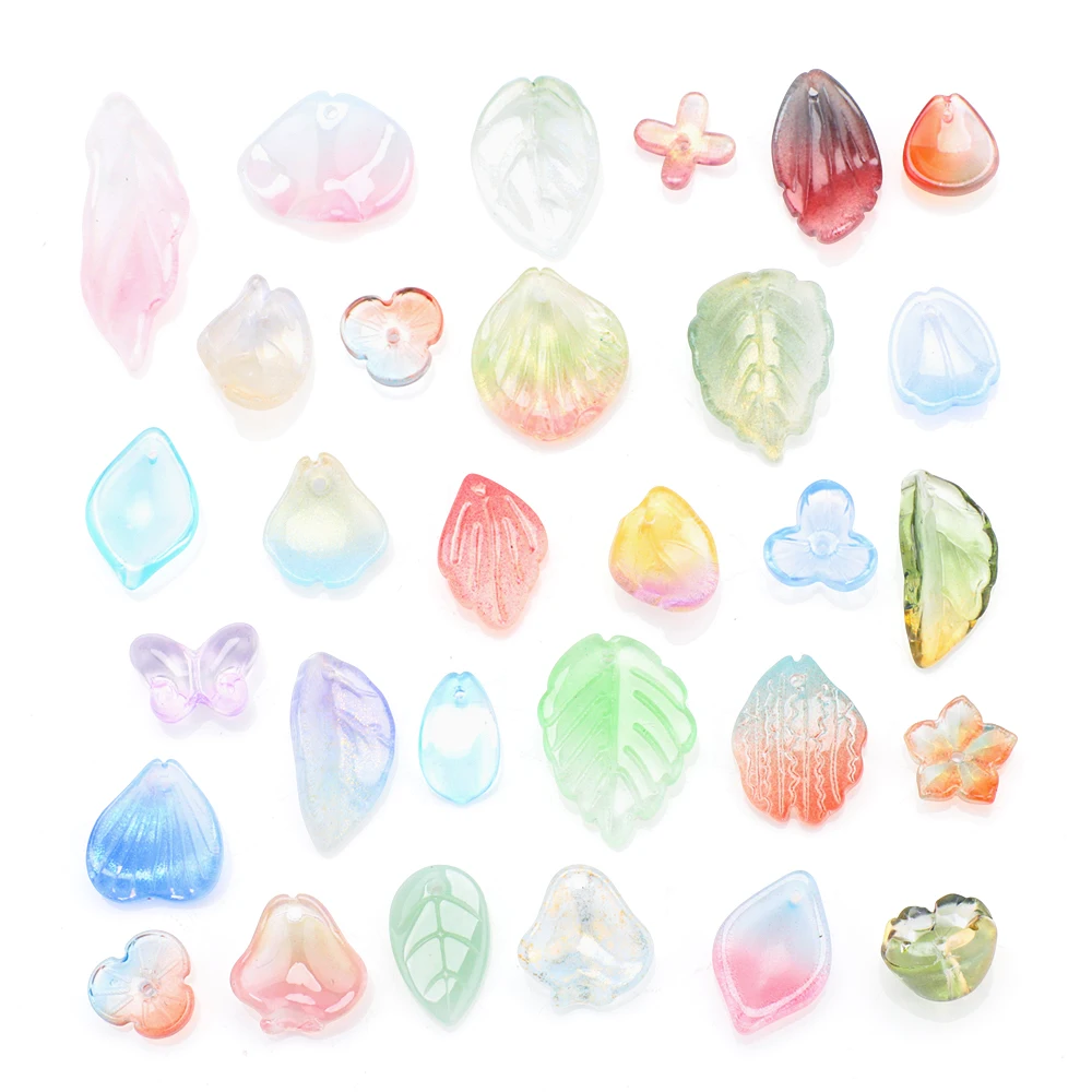 

30g Random Mixed Glazed Leaf Shape Petal Crystal Glass Loose Pendants Beads for Jewelry Making Earings DIY Crafts Accessories