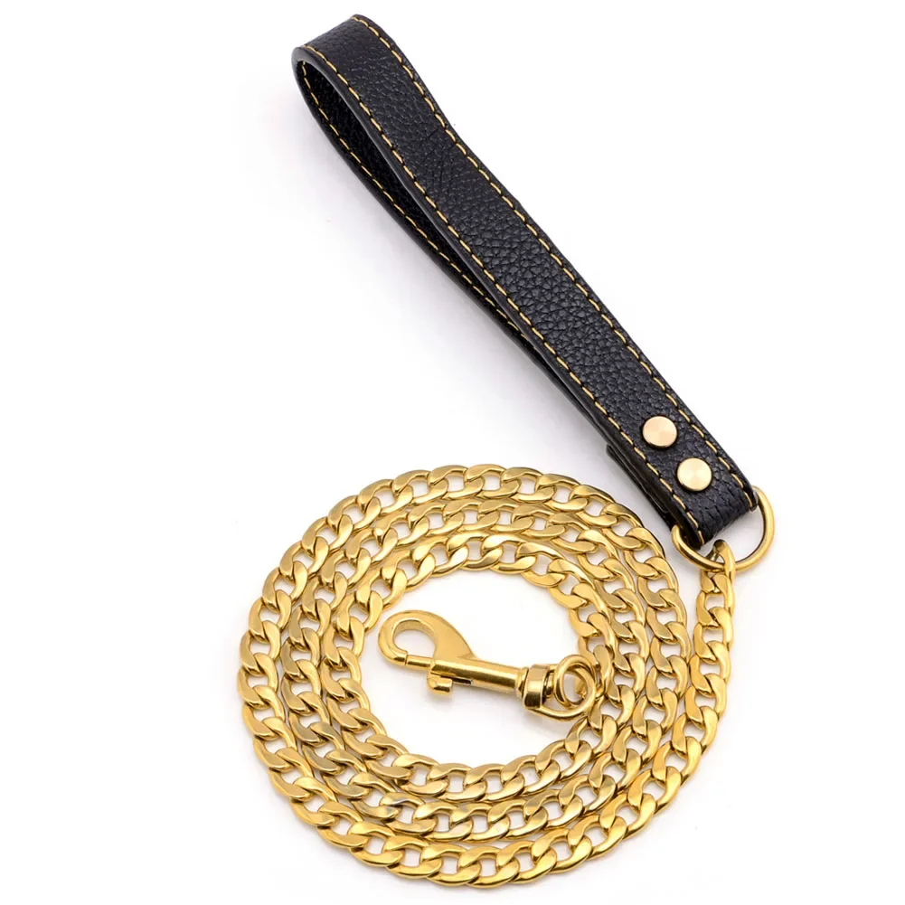 Strong Stainless Steel Gold-plated Encryption Dog Traction Rope Hip-hop Style Gold Dog Chain Luxury