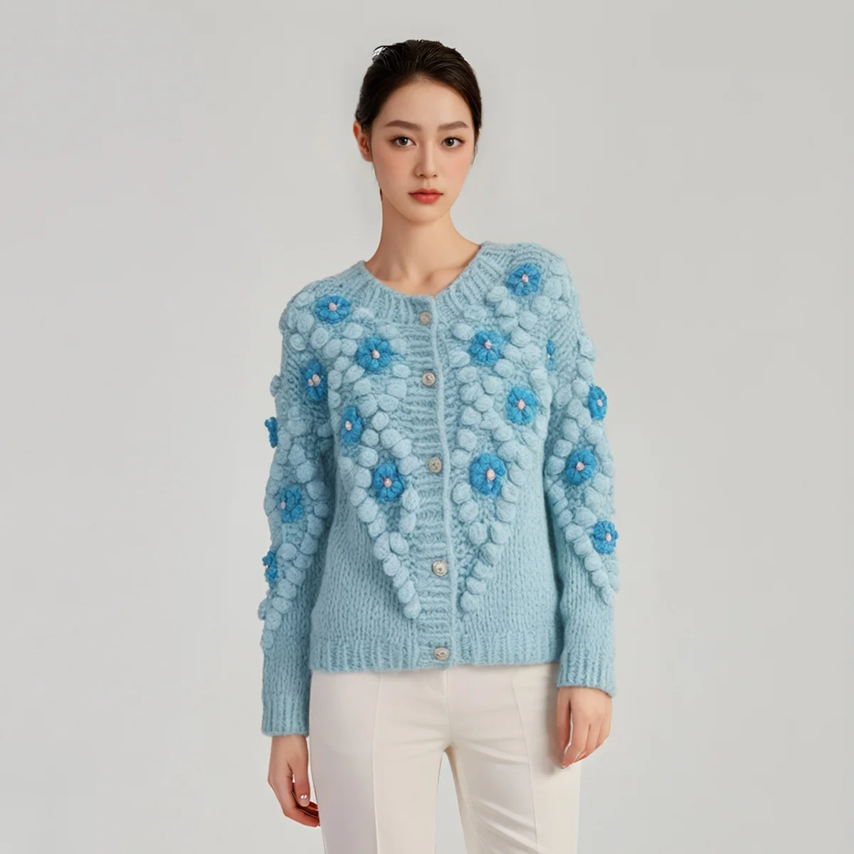 Cardigan Hand-crocheted Stick Needle Fur Ball Knitted Coat Embroidery Hook Floral Sweater Autumn/Winter Woman Clothing