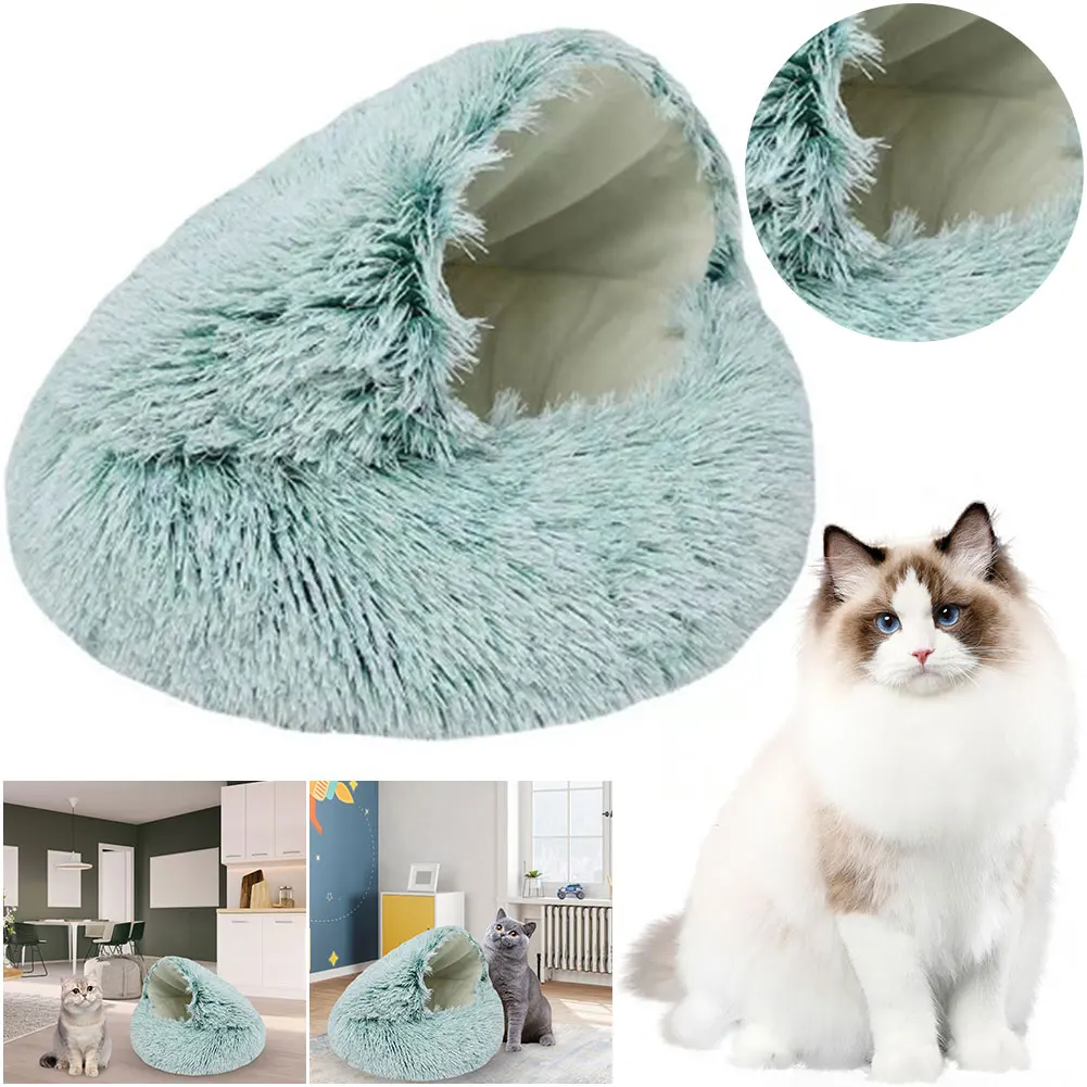 

Round Fluffy Calming Dog Bed with Hooded Cover Warm Soft Plush Cozy Cat Cave Bed Cat Nest Puppy Bed for Indoor Cat Or Small Dog