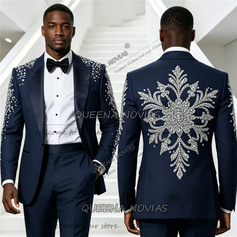 

Элегантные мужские костюмы с бисером и стразами, индивидуальный пошив, пайетки, свадебный пиджак, комплект из 2 предметов, мужской пиджак для выпускного, модный смокинг для жениха