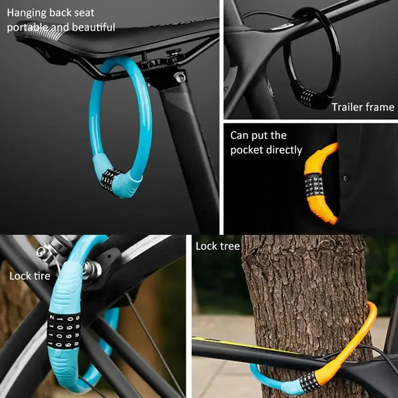 ESLNF Bicycle Lock 4 Digital Anti-theft Bicycle Cable Lock Stainless Steel Security Locks Portable Combination Code Padlock - view 6