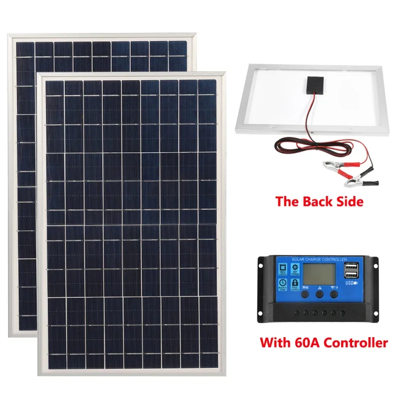 300W 12V draagbare zonnepaneelkit Complete polykristallijne USB-voeding Outdoor oplaadbare zonnegenerator voor thuis zonnecel