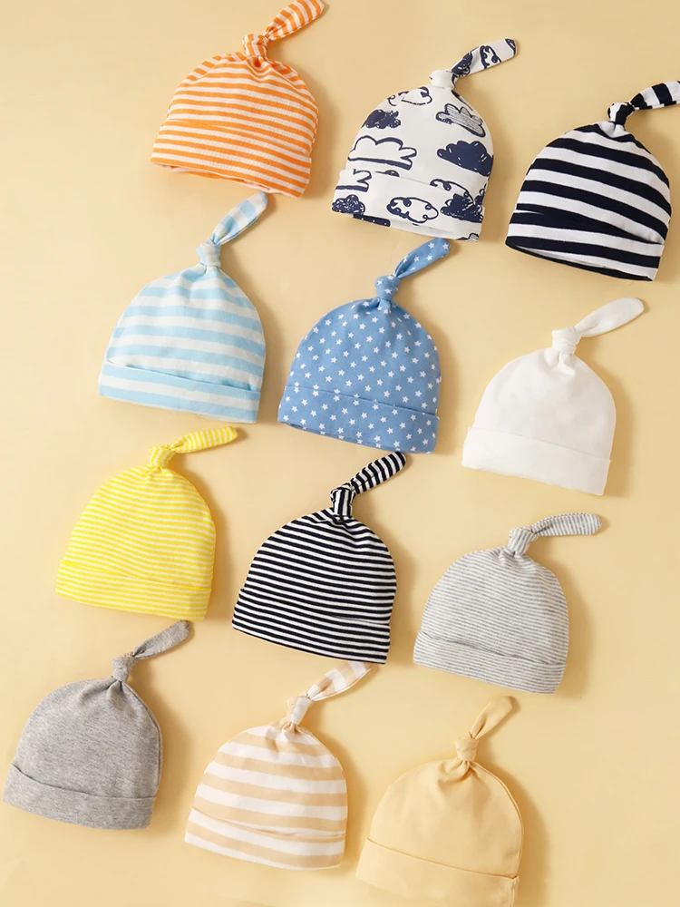 5PCS Random Spring and Autumn Baby Hat Printed Children\'s Knitted Hat Cotton Newborn Hat Baby Boy Hat Child Accessories