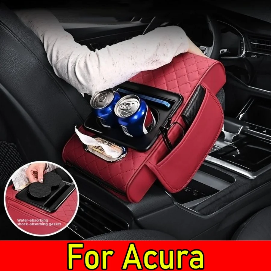 

For Acura TSX 2009 - 2014Car Armrest Box Pad with Cup Holder, PU Leather Non-Slip Fixed, Heightened Storage Integrated