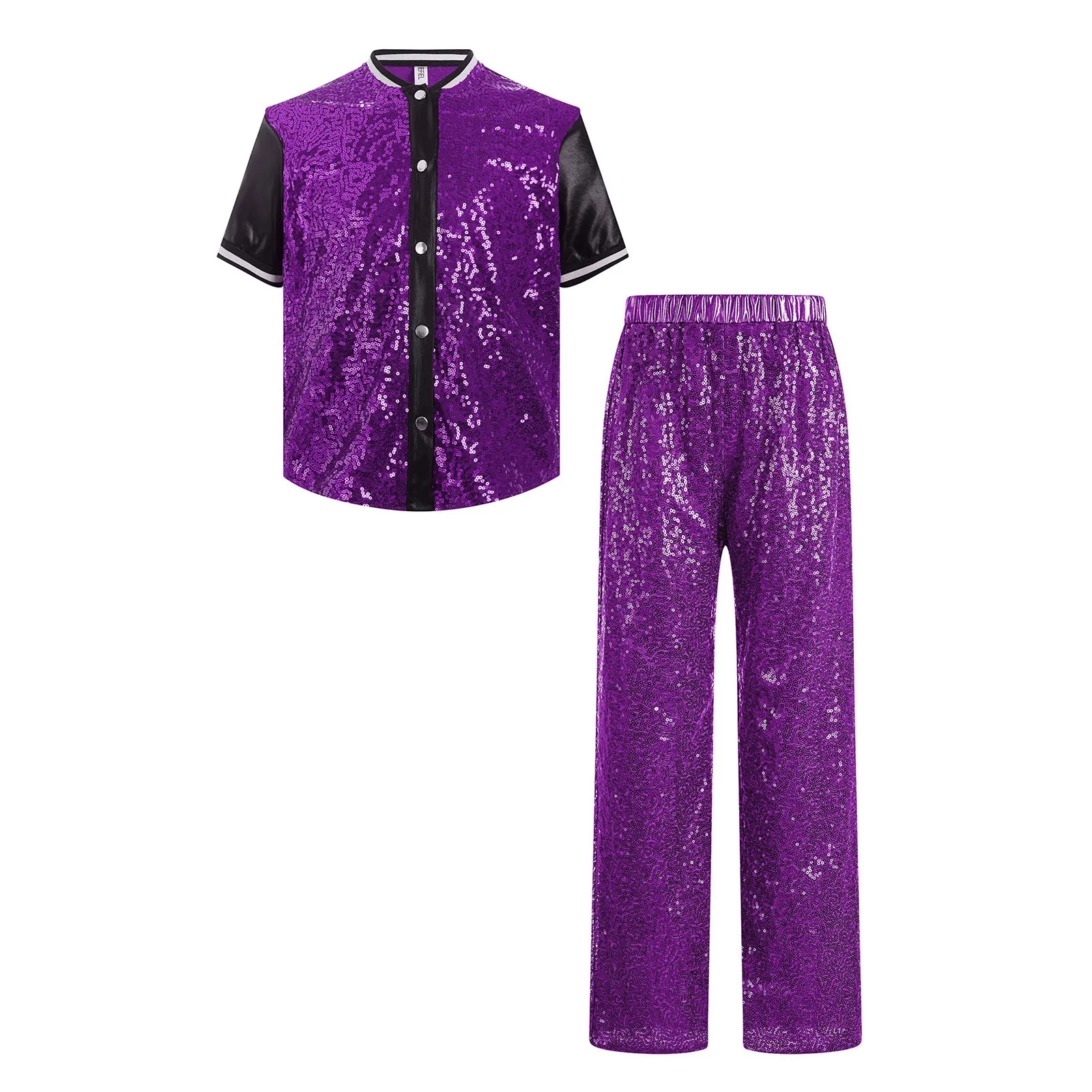 Trajes de baile de Jazz para niñas, trajes de Hip-Hop de discoteca con lentejuelas brillantes a la moda, trajes de calle de manga corta para niños