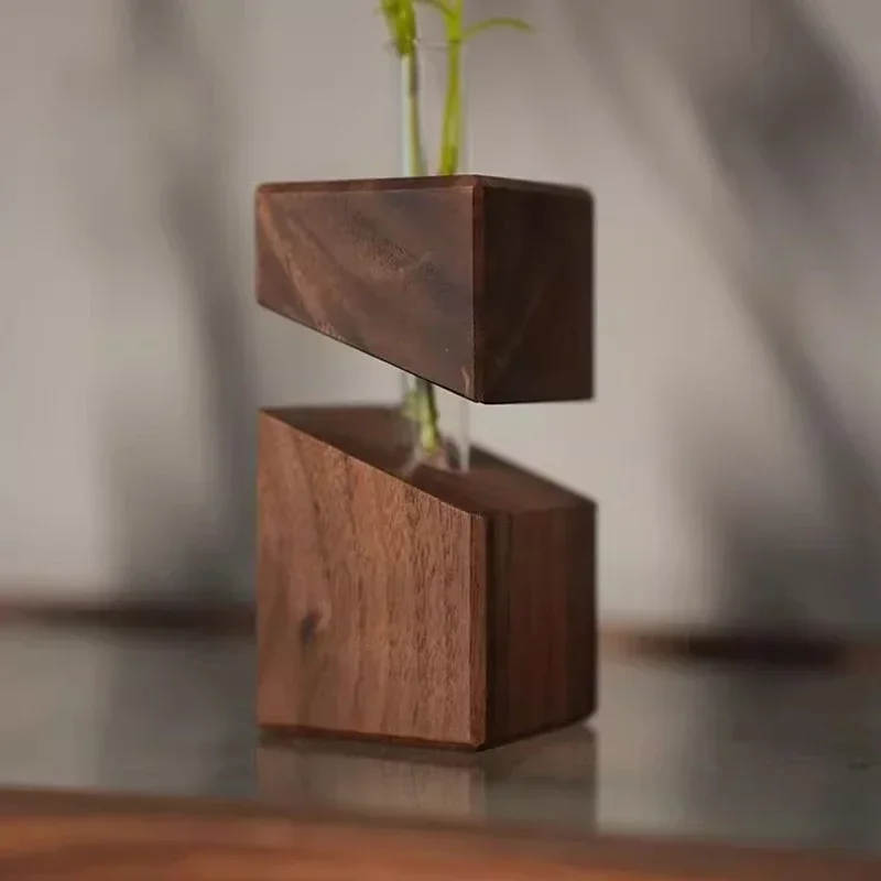 Solid Wood Creative Art Tabletop Geometric Flower Ware Nordic Dry Vase Glass Wall Hanging Vase Decoration Pieces