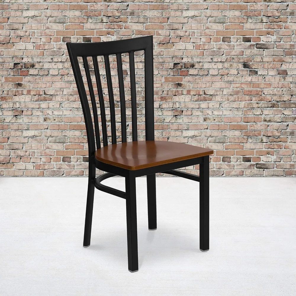 2 Pack Black Metal School Chairs with Cherry Wood Seats