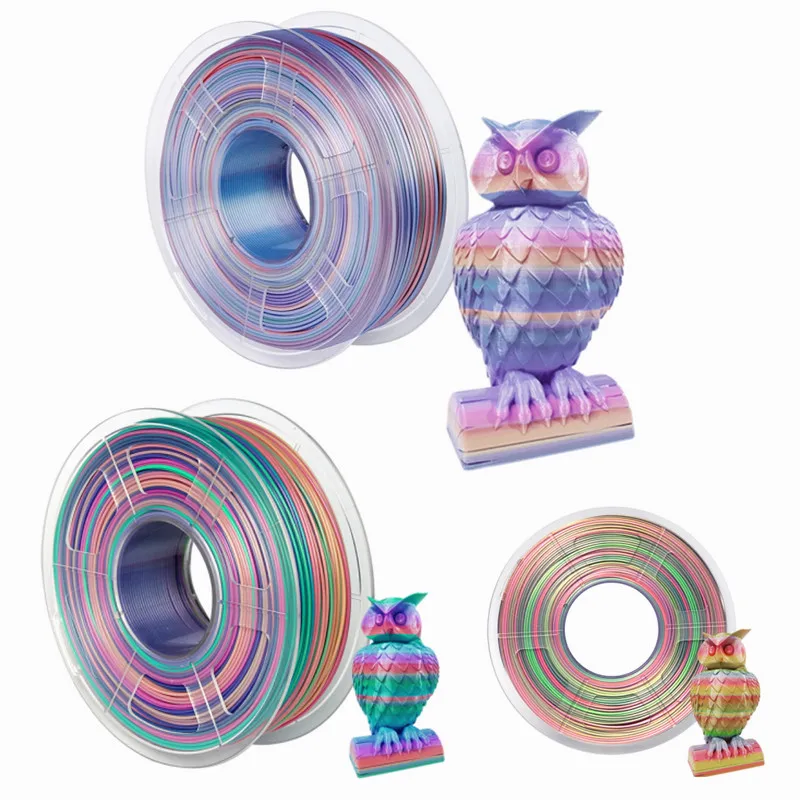 

3D Silk PLA Rainbow 1.75mm 3D Printer Filament 500g/1kg Silky Luster Printing Materials Multicolor Ramdon Shiny Print Material