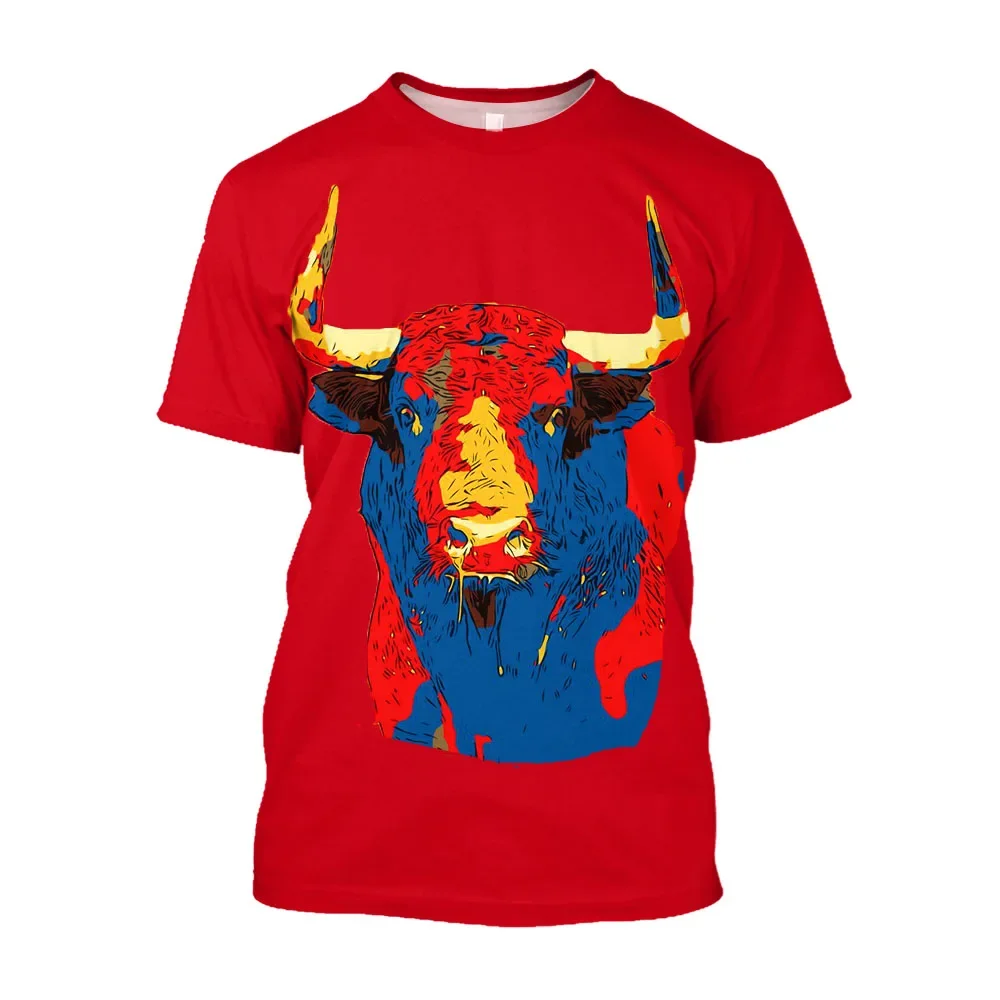 2024 New Style 3D North African Bull Printed T Shirt For Men Oversized Smooth Spanish Bullfights T-shirts Streetwear Clothing