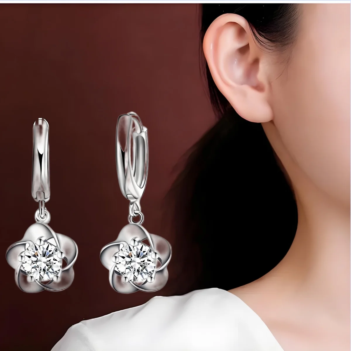 

Очаровательные серьги-капли из стерлингового серебра 925 пробы с цветком сливы и кристаллами циркона для женщин, юбилей, свадьба, модные ювелирные изделия, подарки