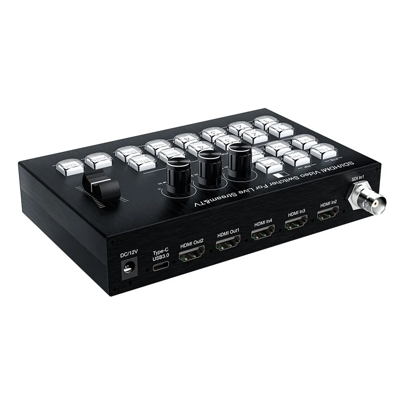 SDI HDMI Video Switcher Multi Camera Live Streaming Production Broadcasting Station Support Mic Line in Out Video Capture Record