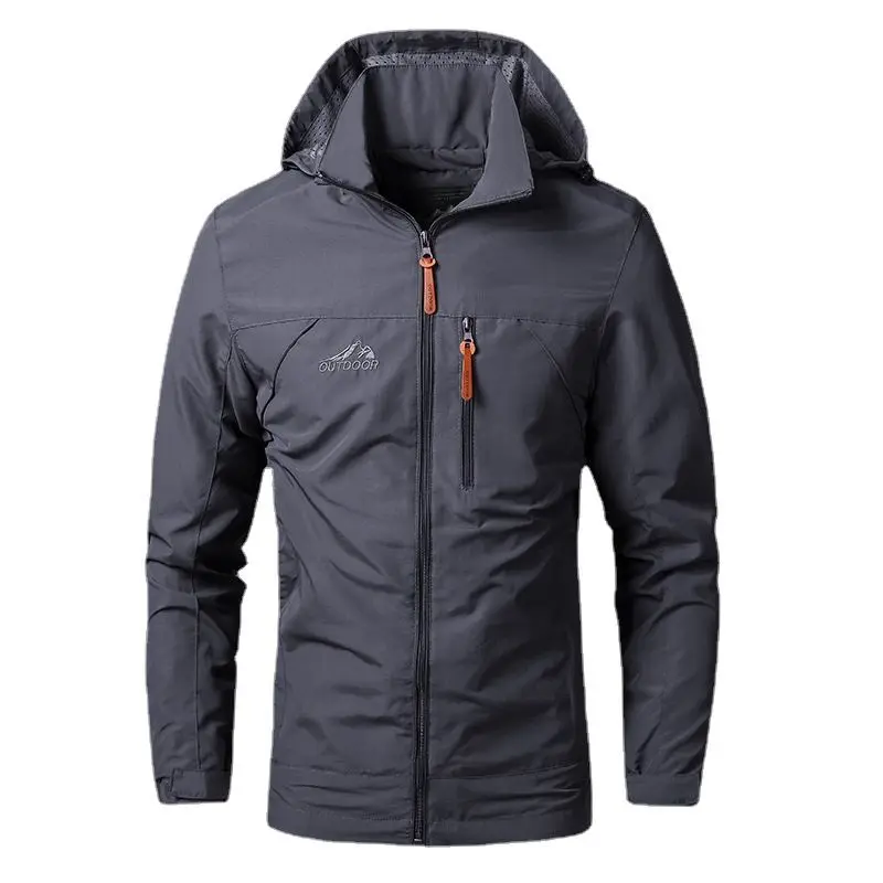 New Outdoor Single Layer Jacket Men Spring Autumn Hiking Sports Mountaineering Wear Detachable Hooded Soft Shell Jacket