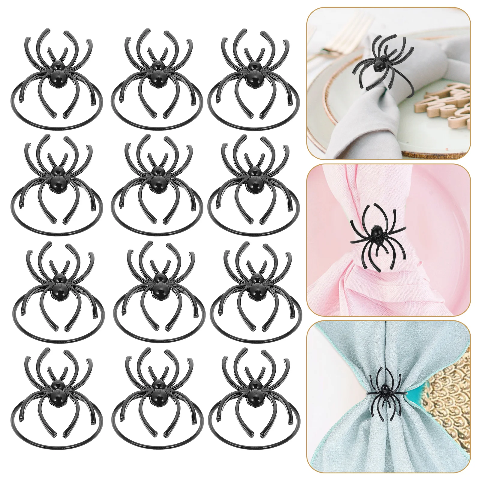 12 Pcs Metal Spider Napkin Holders Black Halloween Decor Spider Shape Serviette Buckles Party Table Set Home