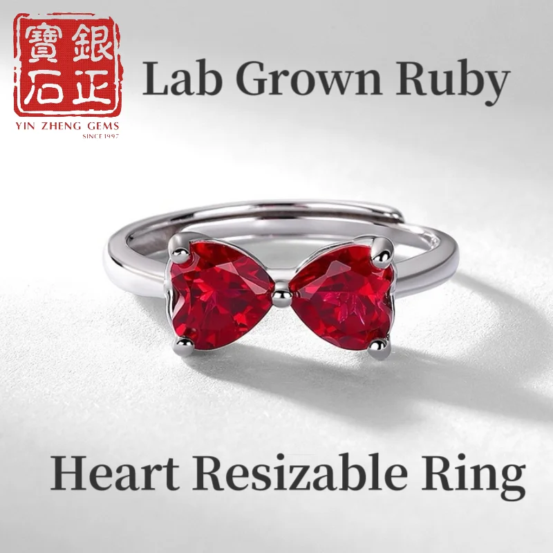 

YinZheng Heart Shape 100% S925 Sterling Silver Lab Grown Ruby Woman Rings For Wedding Engagement Valentine Gift Fine Jewelry
