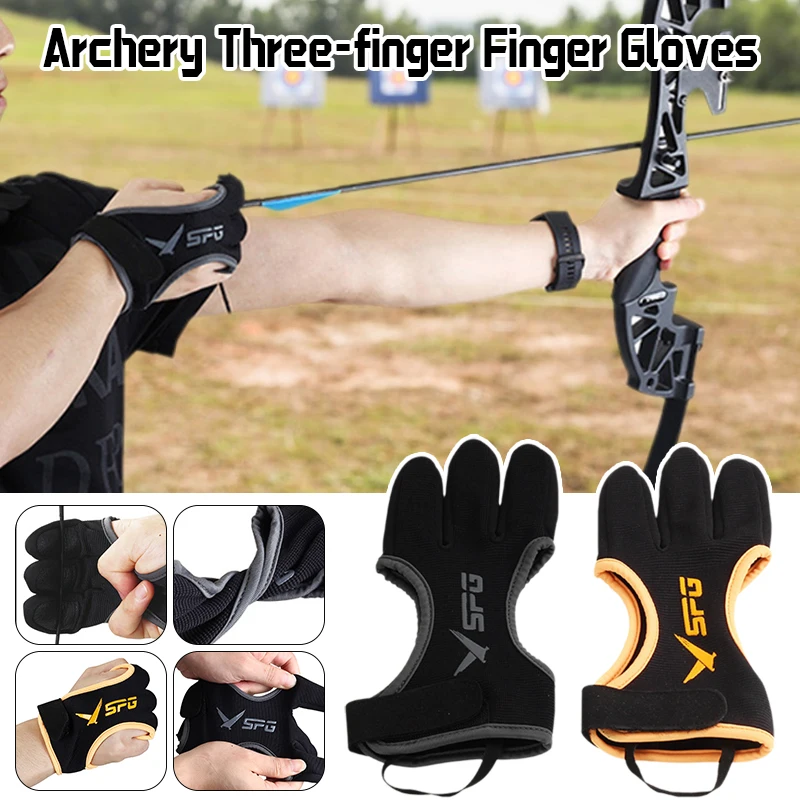 1 Pcs Archery Three-Finger Gloves Thicken Fingertips Traditional Recurve Bow String Gloves Shoot Hunting Finger Protector Guard view 6