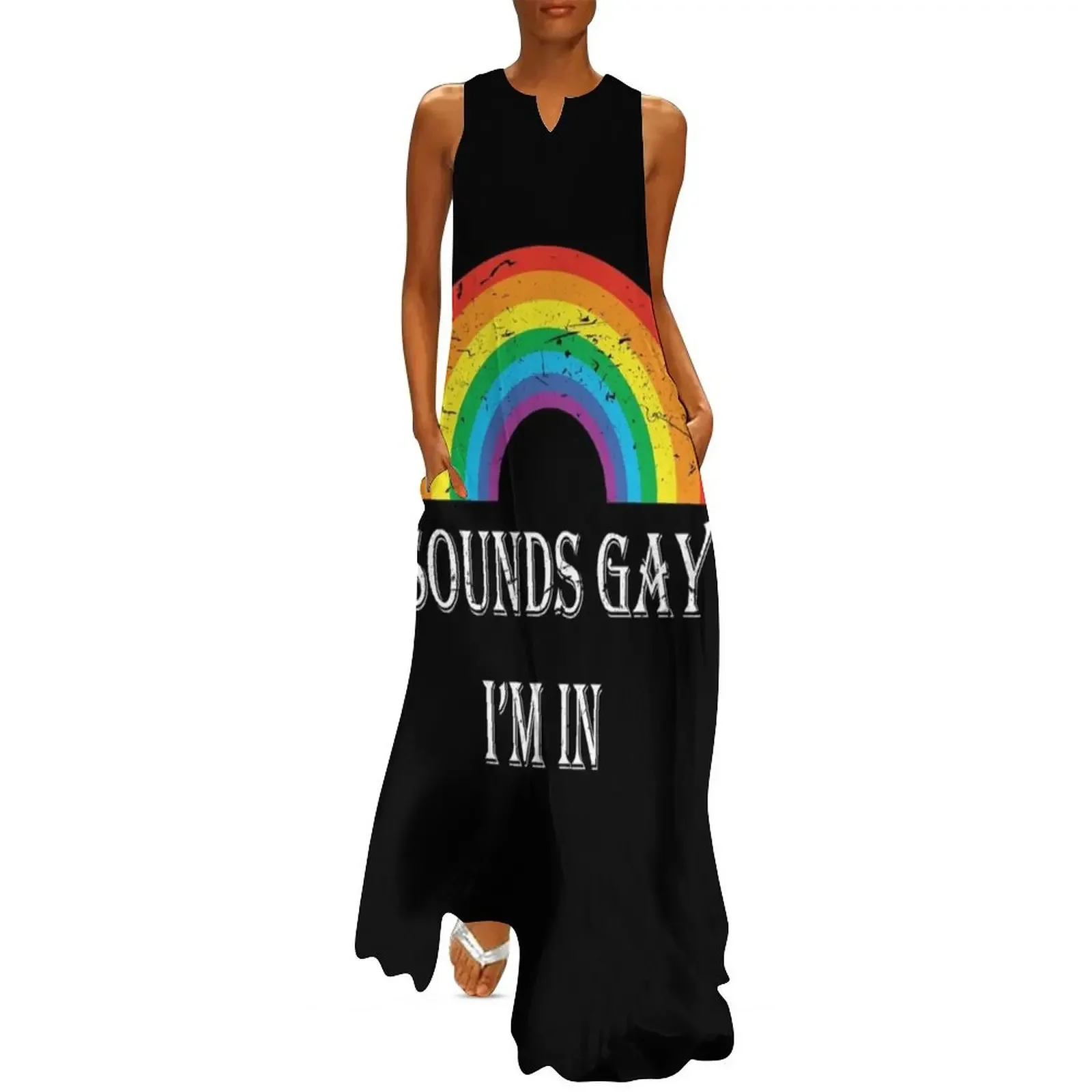 Rainbow Sounds Gay I"m In LGBT Pride T-Shirt Langes Kleid Damenbekleidung 2024 Neuankömmlinge Damen Partykleider Ballkleidung