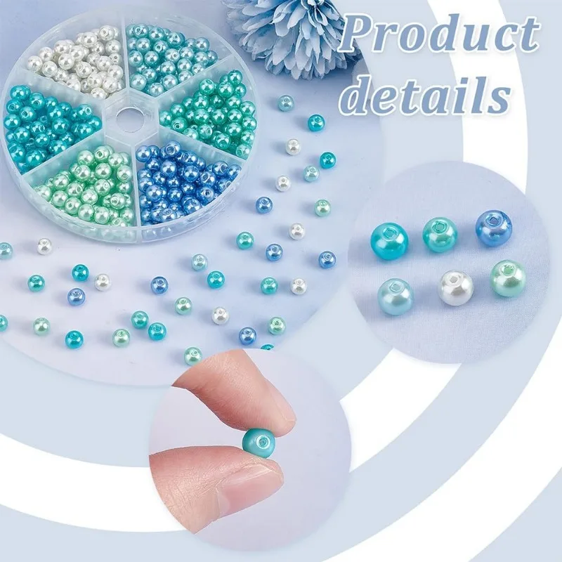 300 pezzi 6 colori blu verde serie perline di vetro 6mm perle di vetro Kit per la creazione di braccialetti perline distanziatrici rotonde dipinte