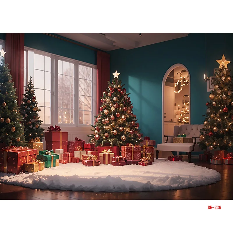 SHENGYONGBAO Christmas Day Fireplace Photography Backdrops Prop Window Living Room Interior Village House Theme Background DR-08