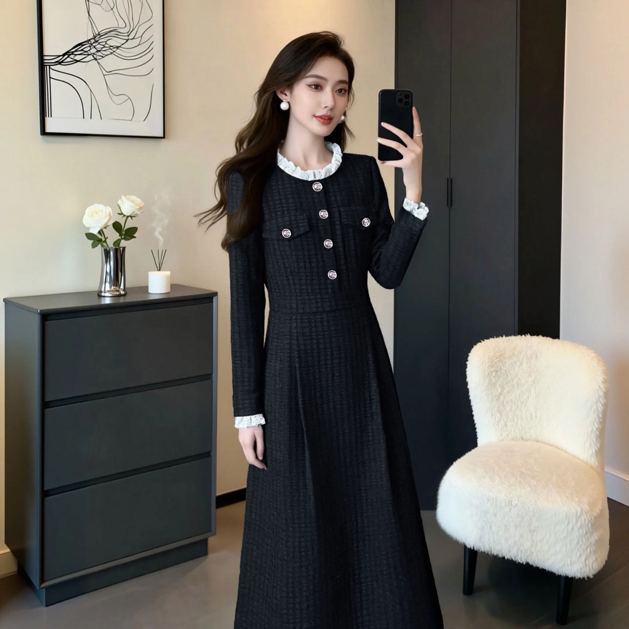 سترة مبطنة جديدة للخريف والشتاء بتصميم أنيق وفاخر بخصر مرتفع وقصة A-line