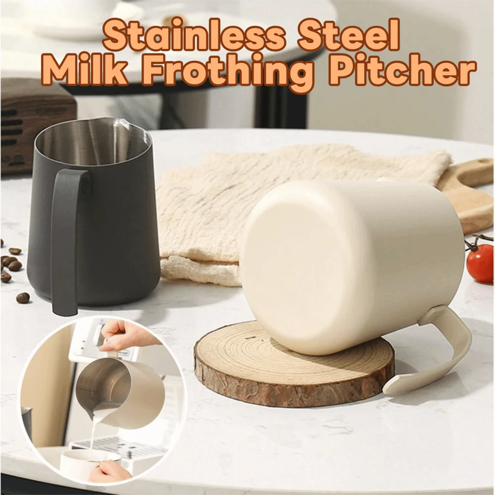 

Stainless Steel Milk Frothing Pitcher Long Rounded Spout 500/750ml Milk Foam Cup No-drip Comfortable Handle