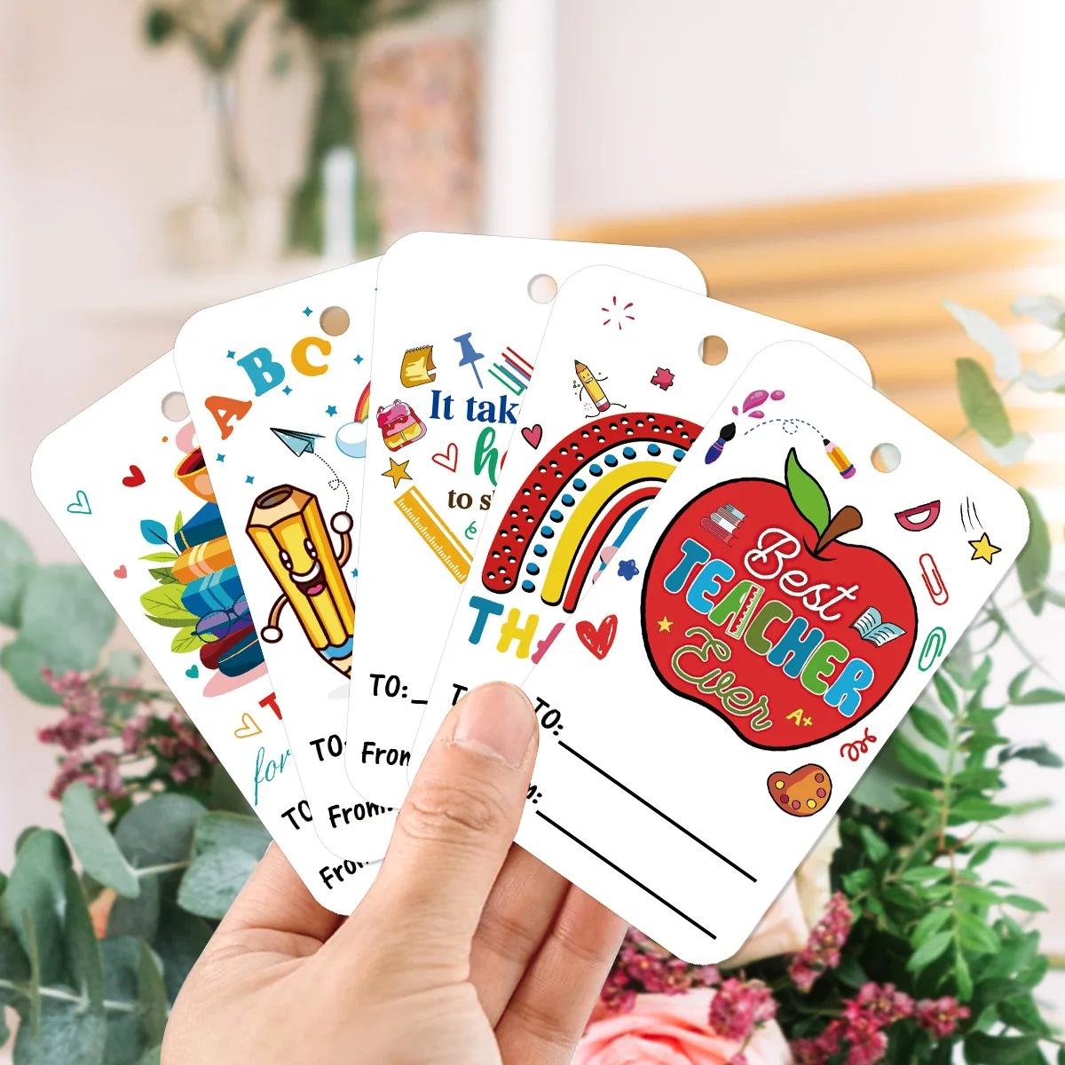 50 قطعة من علامات تقدير المعلم بحبل، ملصقات هدايا لديكور حفلات المدرسة، ديكورات معلقة لبطاقة شكر