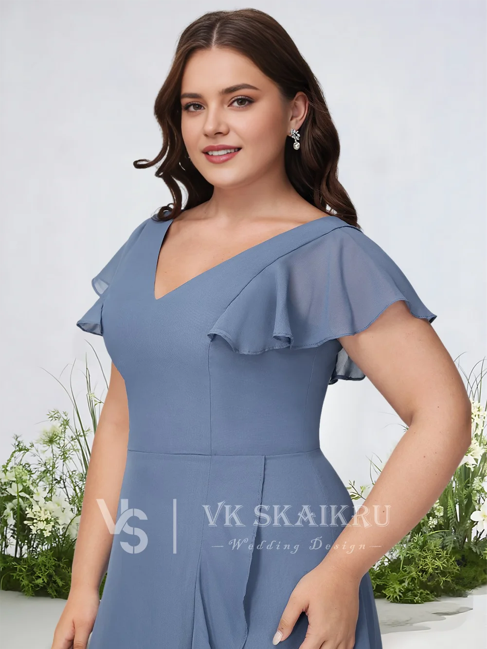 Abiti da damigella d'onore champagne di lusso con scollo a V asimmetrico in chiffon con volant abito da cerimonia nuziale per le donne elegante abito da sera 2025