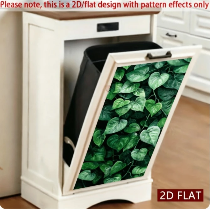 Fresh Ivy Green Leaf Trash Can Sticker Size 70x31cm Fully‑Covered Emerald Heart‑Shaped Vine Pattern