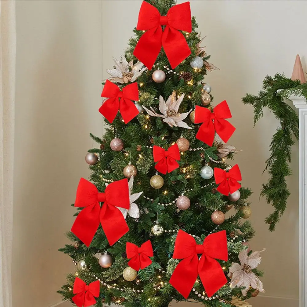 

Hanging Ornament Red Christmas Bow Reusable Large Size Xmas Tree Bowknot Pendant DIY Flannelette Christmas Tree Decorations