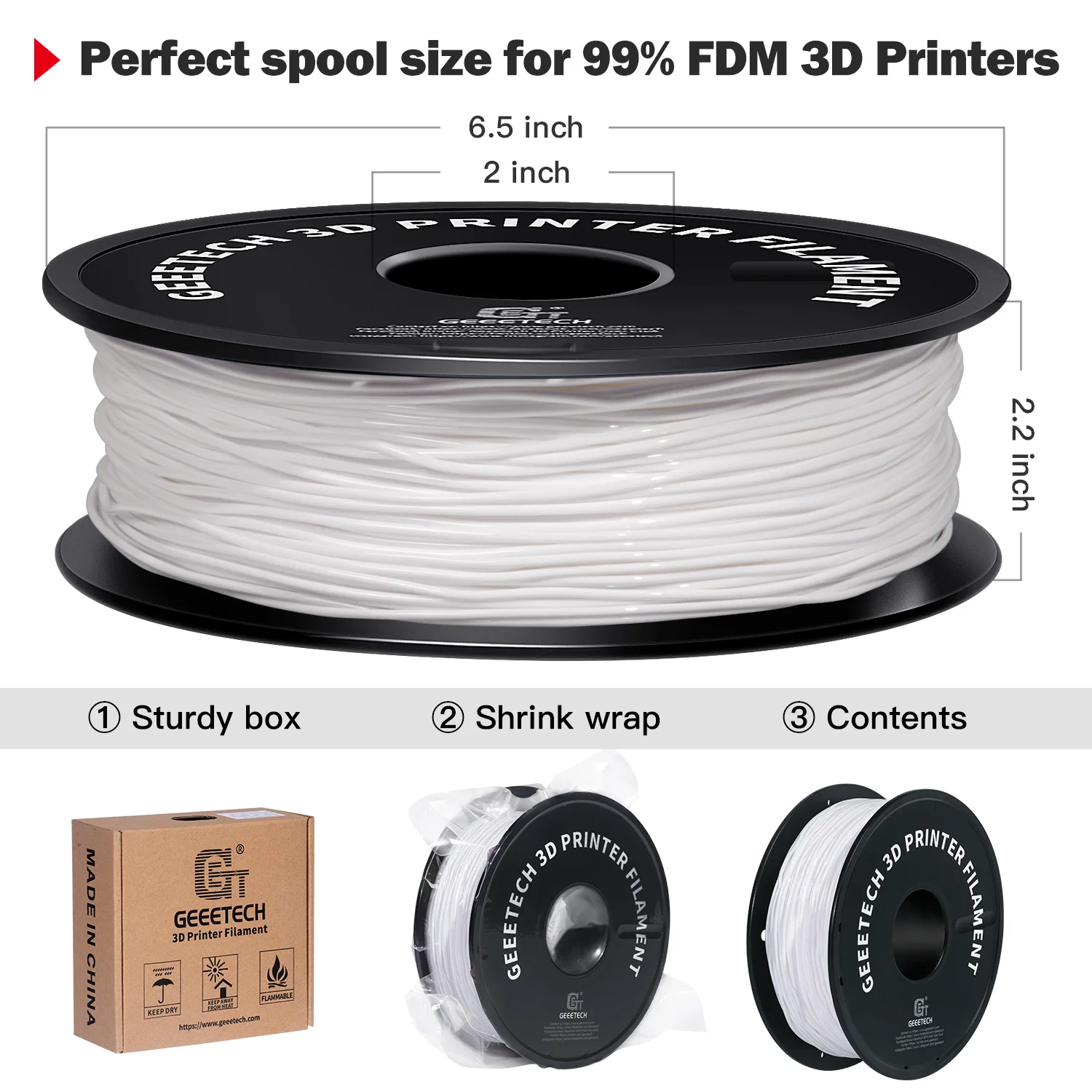 GEEETECH-filamento Flexible de plástico para impresora 3D, material TPU de 1kg, 2,2 libras/carrete, 1,75mm, no tóxico, dureza de orilla 95A