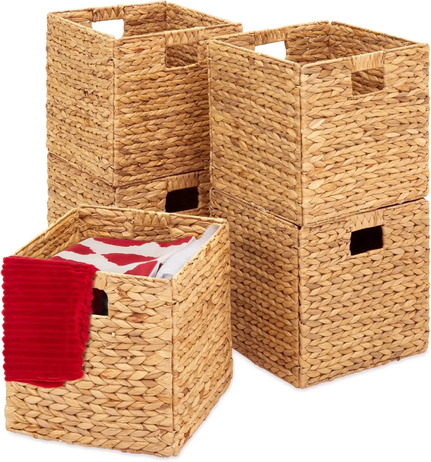 

10.5x10.5in Hyacinth Baskets,Set Of 5 Multipurpose Collapsible Storage Organizer,Handwoven Totes for Bedroom,Living Room