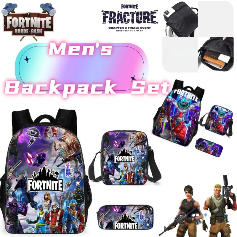 

Рюкзак для мальчиков с персонажами аниме-игры Fortnite, креативный, мультяшный, с пеналом и сумкой через плечо, набор из трех предметов для 1-5 классов