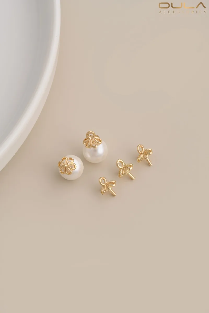 

1pcs 14K Gold-plated Flower-shaped Half-hole Bead Holder Crystal Pearl Pendant Bead Diy Handmade Jewelry Accessory Material
