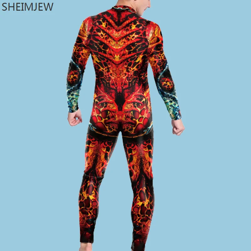 Front Zipper Jumpsuit Print Machine Zentai Men For Bodysuit Skinny Cosplay Catsuit Trippy Costume Elastic Rave Festival Suit