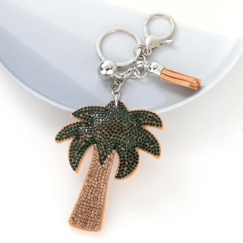 Fashion Creative Coconut Tree with Full Crystal Rhinestone Keyrings Key Chains Rings Holder Purse Bag For Car Lovely Keychains