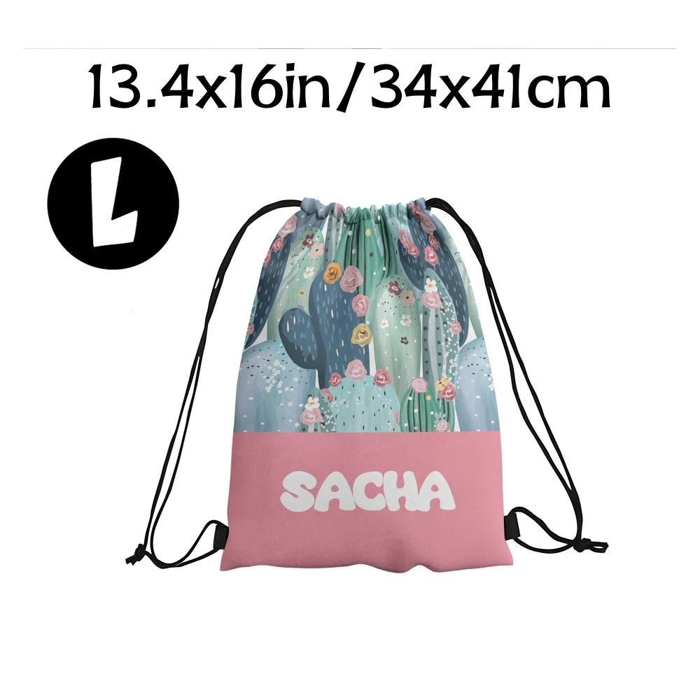 Custom Name Boho Cactus Floral Drawstring Backpack Personalized Sackpack Beach Outdoor Picnic Drawstring Gift Bag - view 5