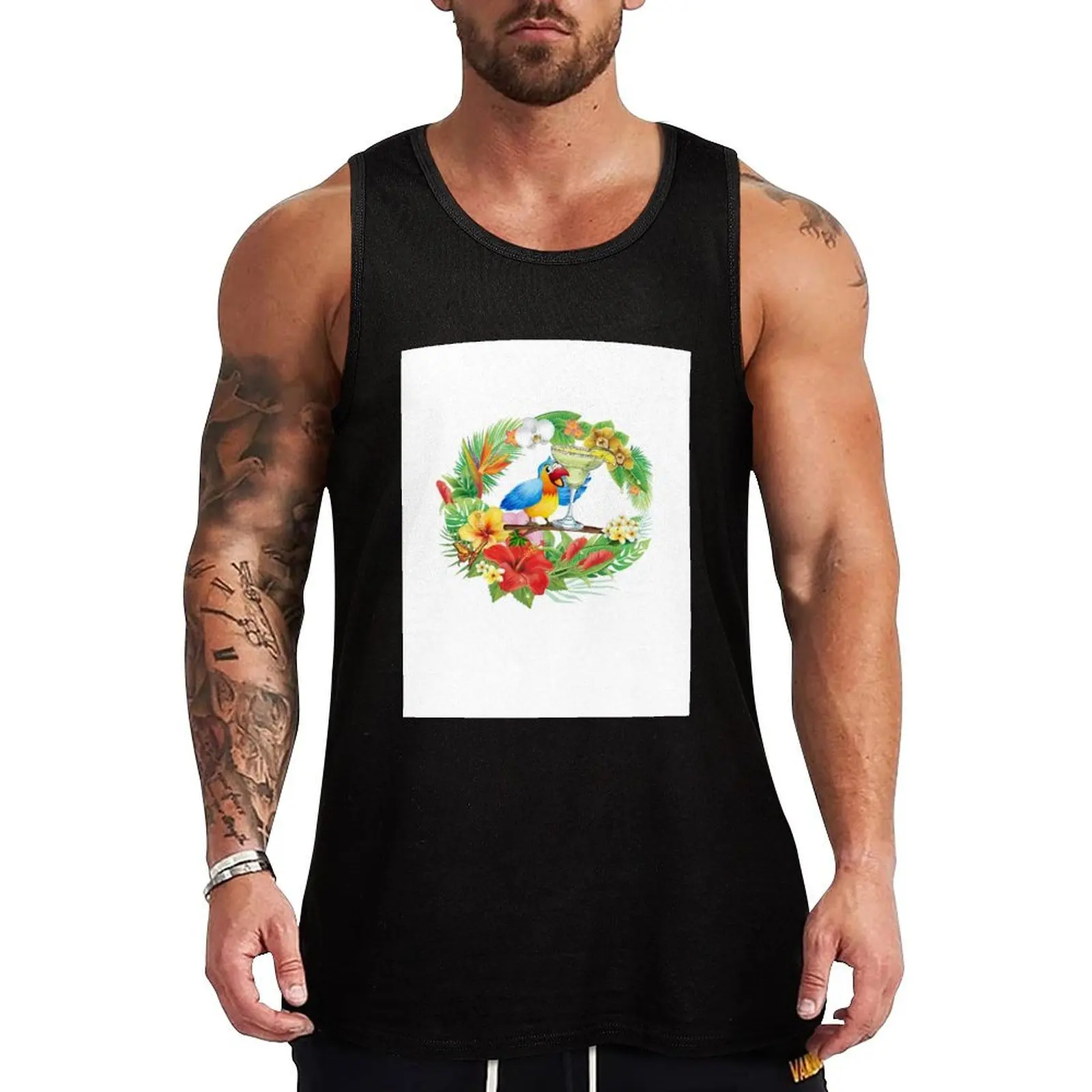 

Parrot with a Margarita Tank Top gym men sports vest quick-drying t-shirt