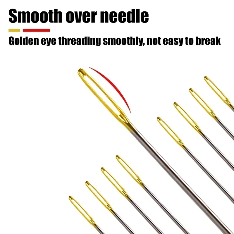 30/60Pcs Large Eye Cross Stitches Needles with Threader DIY Stitch Embroidery Needlework Threading Needle Hand Sewing Tools