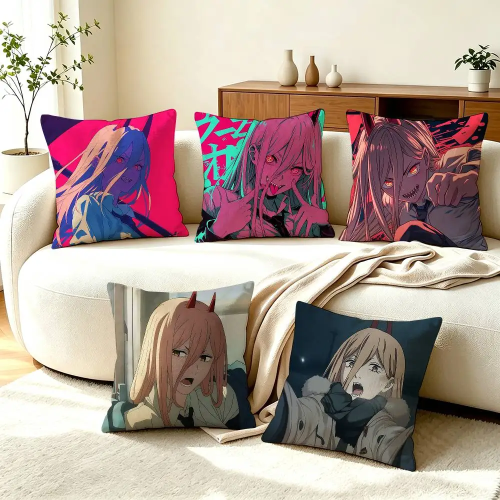 P-Power C-Chainsaw Man Anime  Square Double-Sided printed Pillow Case Bedroom Bedside Pillow Sofa Cushion Cover